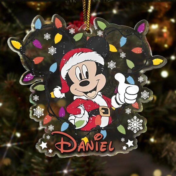 Custom Mickey Santa Christmas Ornament | Personalized Cute Mickey Mouse Family - Picture 1 of 1